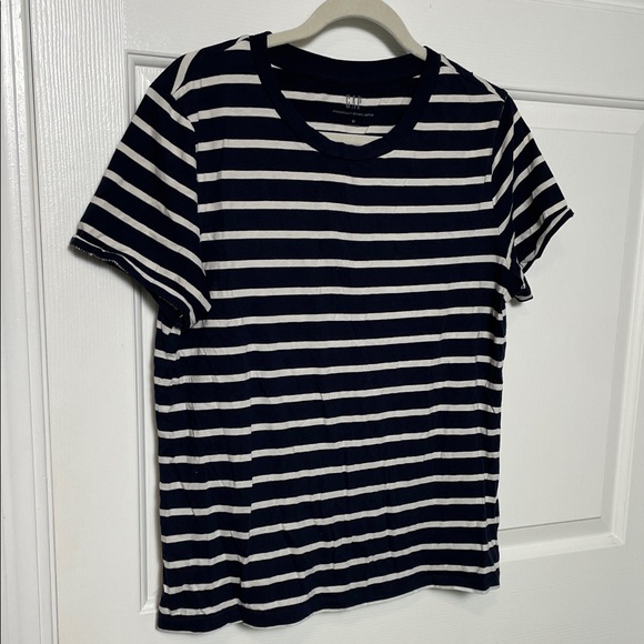 GAP T Shirt Women's Medium Navy Blue White Stripe Short Sleeve Crewneck - Picture 1 of 8